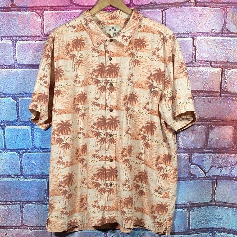 Solitude Palm Tree Button Up Shirt Men’s XL Beige Brown